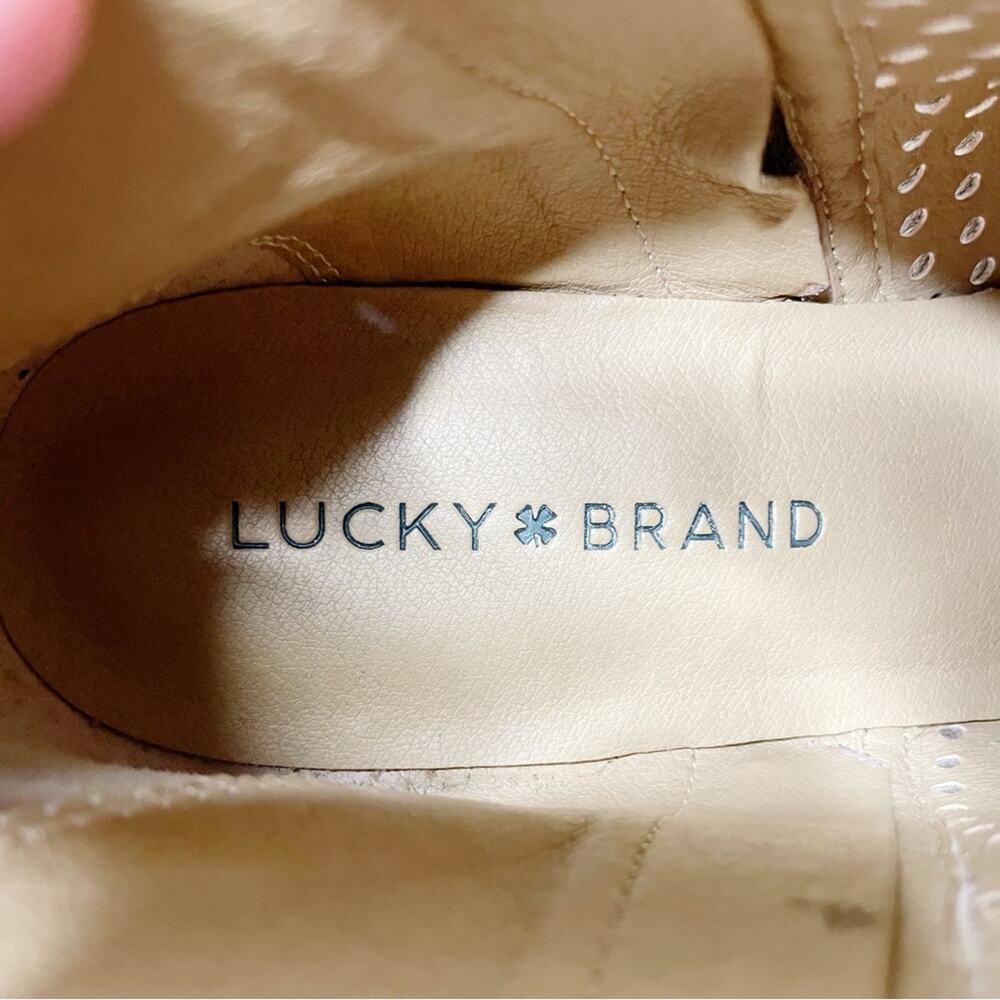 Lucky Brand Basel 3 Perforated Suede Side Zip Ankle Booties Sesame Brown Size 6M - Picture 4 of 7